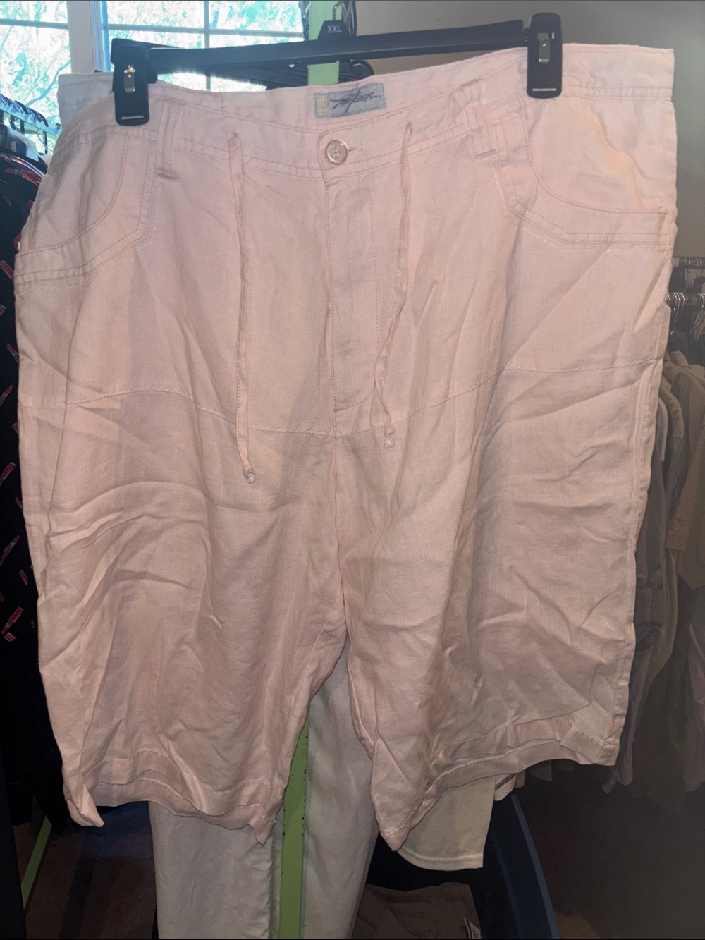Men's Light Pink Casual 100% LINEN Drawstring Shorts
